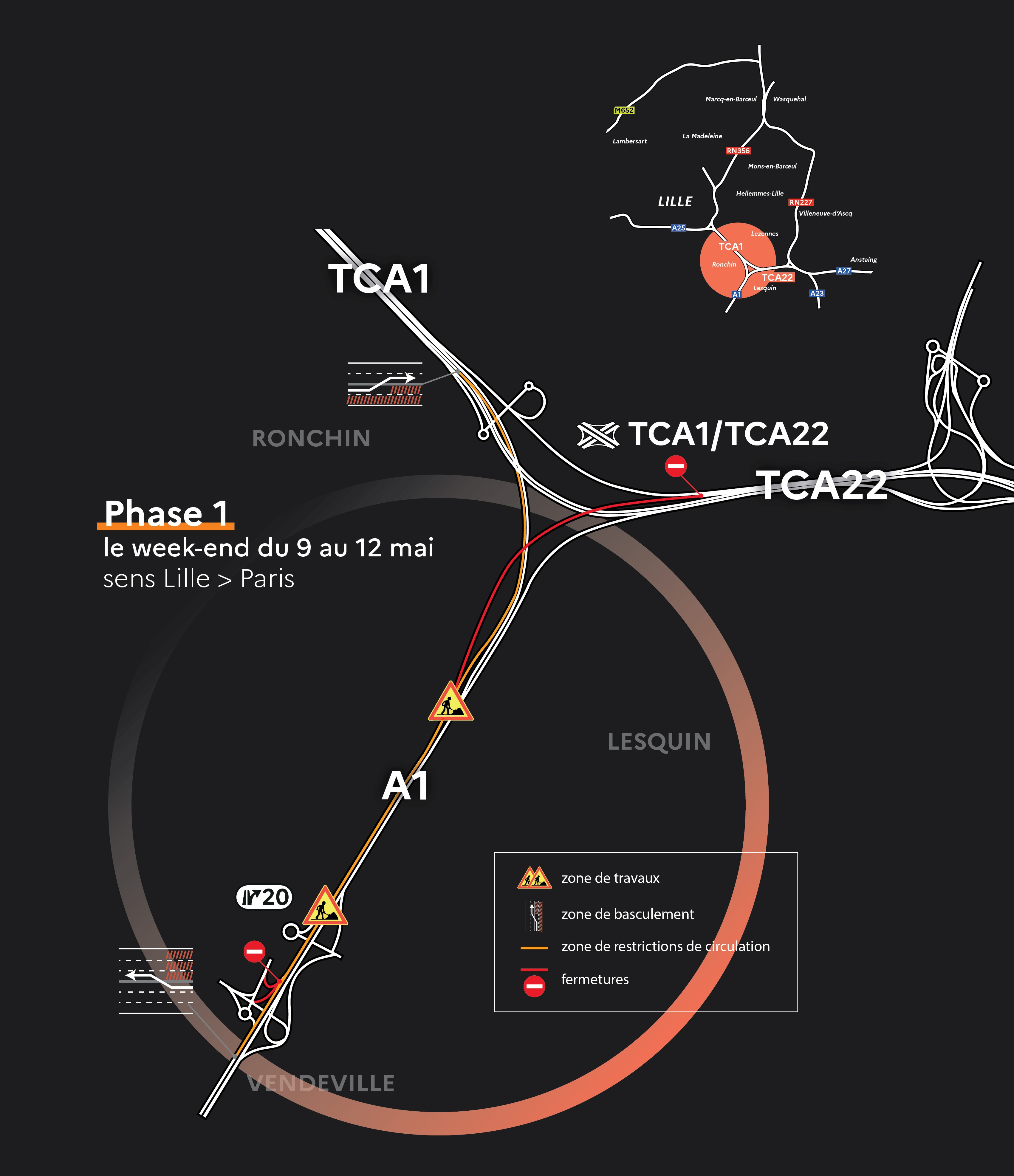 Carte phase 1 - travaux TCA1 
