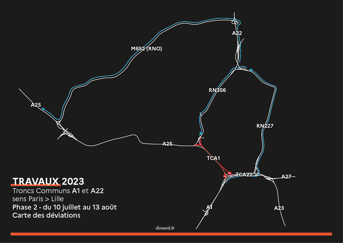 Carte des grandes déviations - Travaux A1, période 2